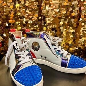 Christian Louboutin Multicolor High-Top Sneakers with Blue and Red Accents